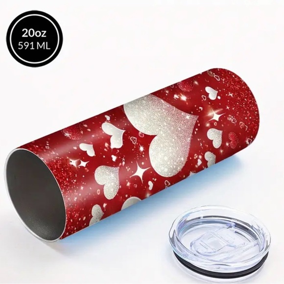 Red Heart Glitter Tumbler with Straw - Picture 4 of 6